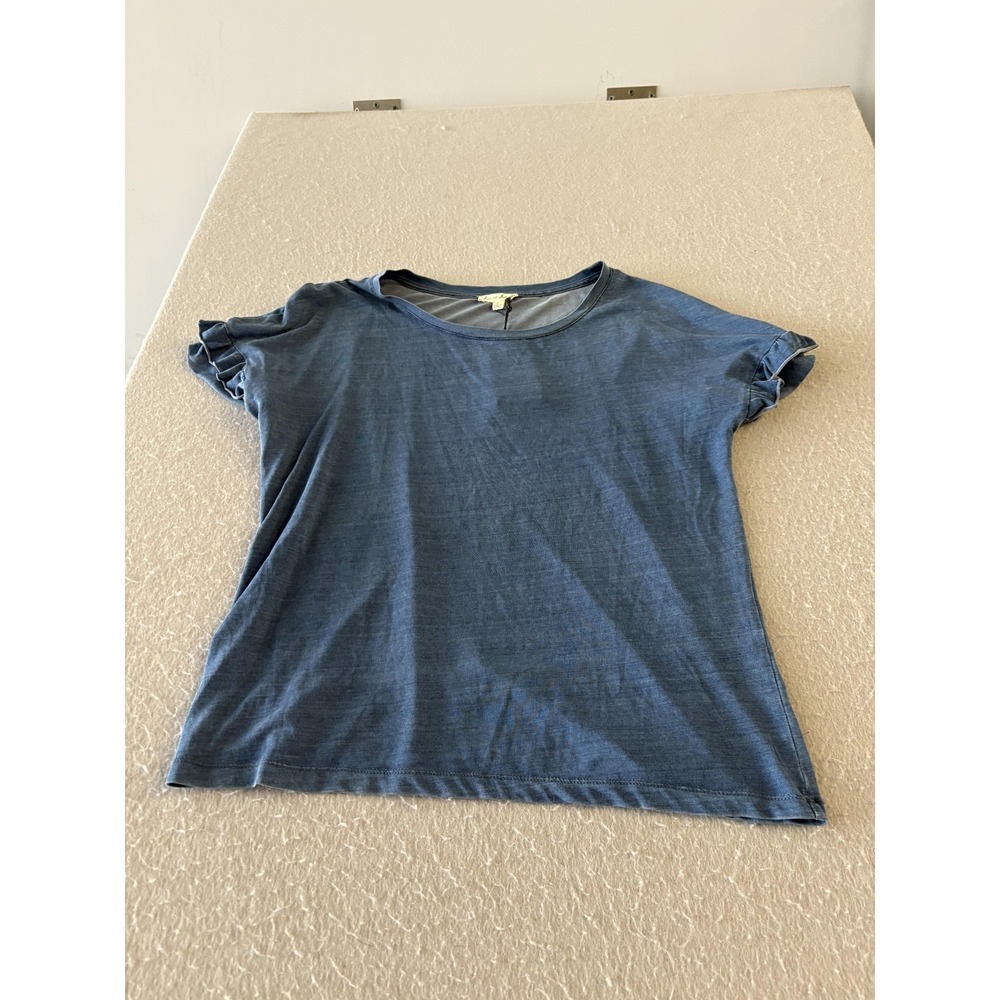 Jane And Delancey Shirt Womens Small Blue Ruffle Short Sleeve Tencel Tee Top
